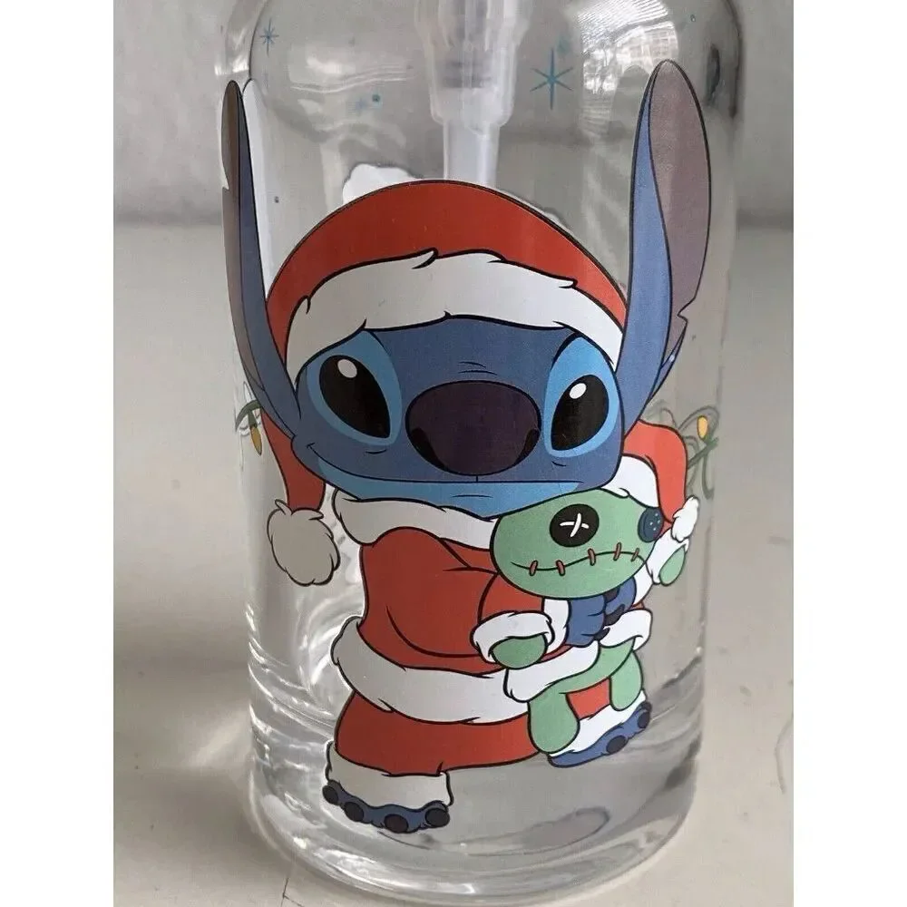 Disney Stitch & Scrump‎ Christmas Santa Hat Soap Dispenser Clear Glass NEW